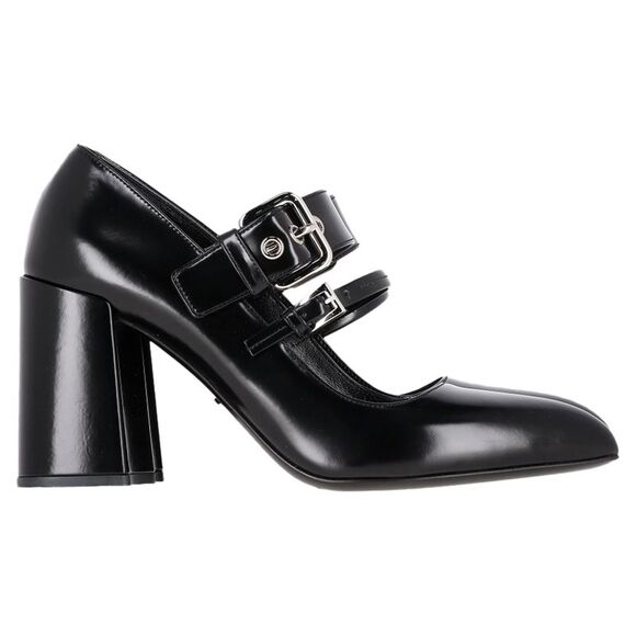Prada Double Strap Mary Jane Block-Heeled Pumps in Black Leather - Picture 1 of 12